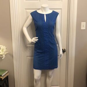 Donna Rocco blue eyelet green lined SZ 12 women’s dress travel career ch…